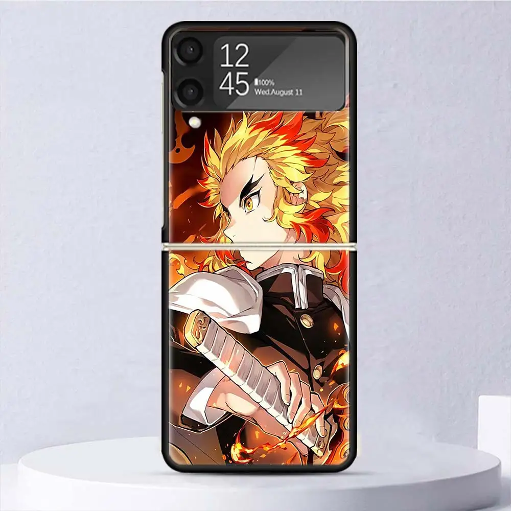 Demon Slayer Rengoku Kyoujurou Shockproof Hard Case For Samsung Galaxy Z Flip 6 5 4 3 5G Phone Cover Z Flip3 Flip4 Flip5 Flip6 B