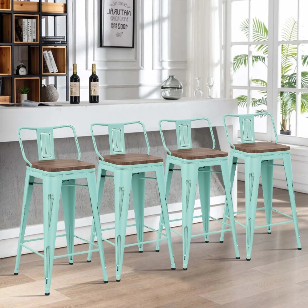 Stacking Counter Height Bar Stools, Green Blue (Set of 4)
