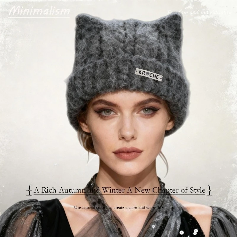 1 قطعة Y2k قبعات كروشيه صغيرة للنساء ، شتاء دافئ يندبروف قبعة جمجمة ريترو مع أذن القط ، مناسبة للعطلات والأنشطة الخارجية