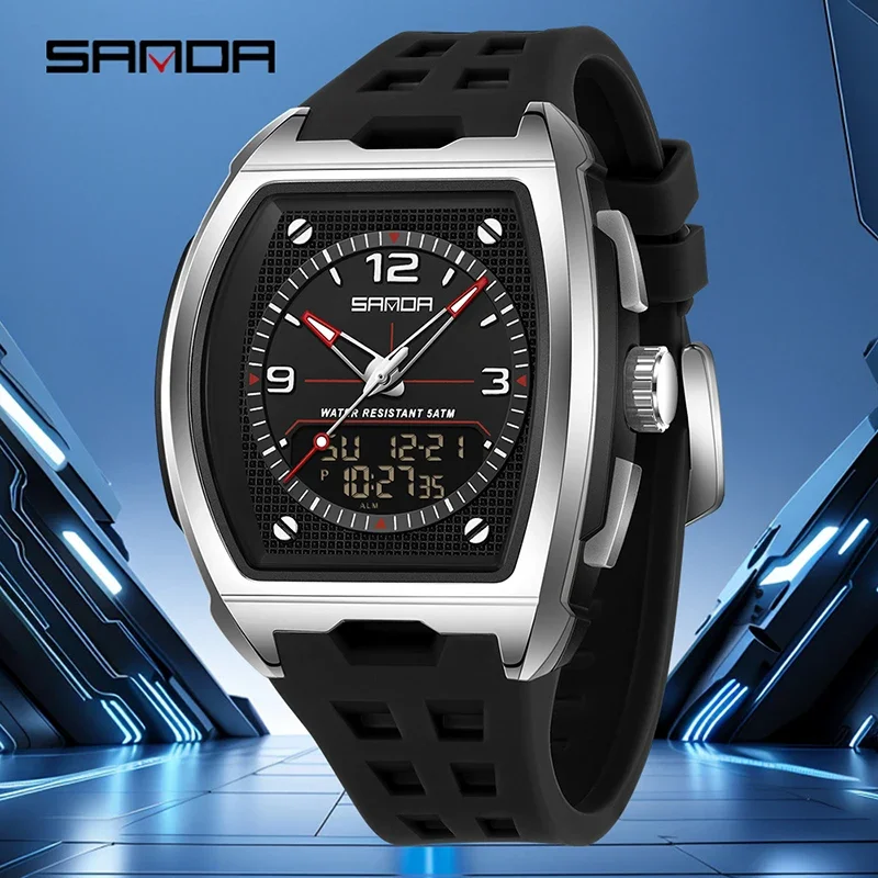 SANDA Men Electronic Watch Big Dial Sports LED Analog Digital Chronograph Military Dual Display Man Wristwatch Relogio Masculino