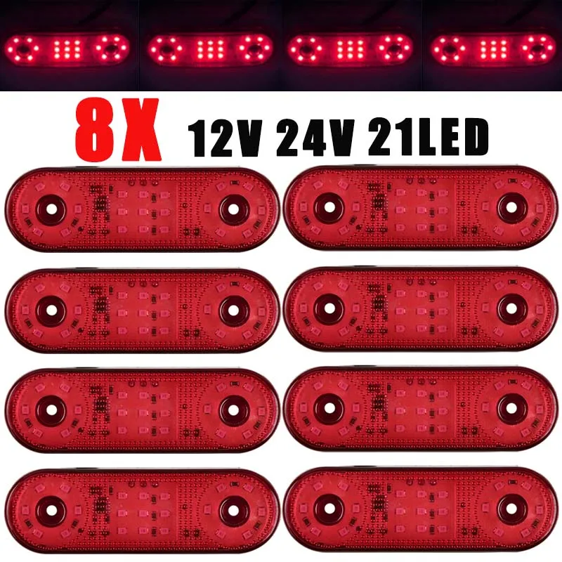 

8X/10X/20X Tail Light 21LED Side Indicator Marker Lights 12-24V Front Rear Warning Turn Signal Light for Trailer BUS Van Caravan