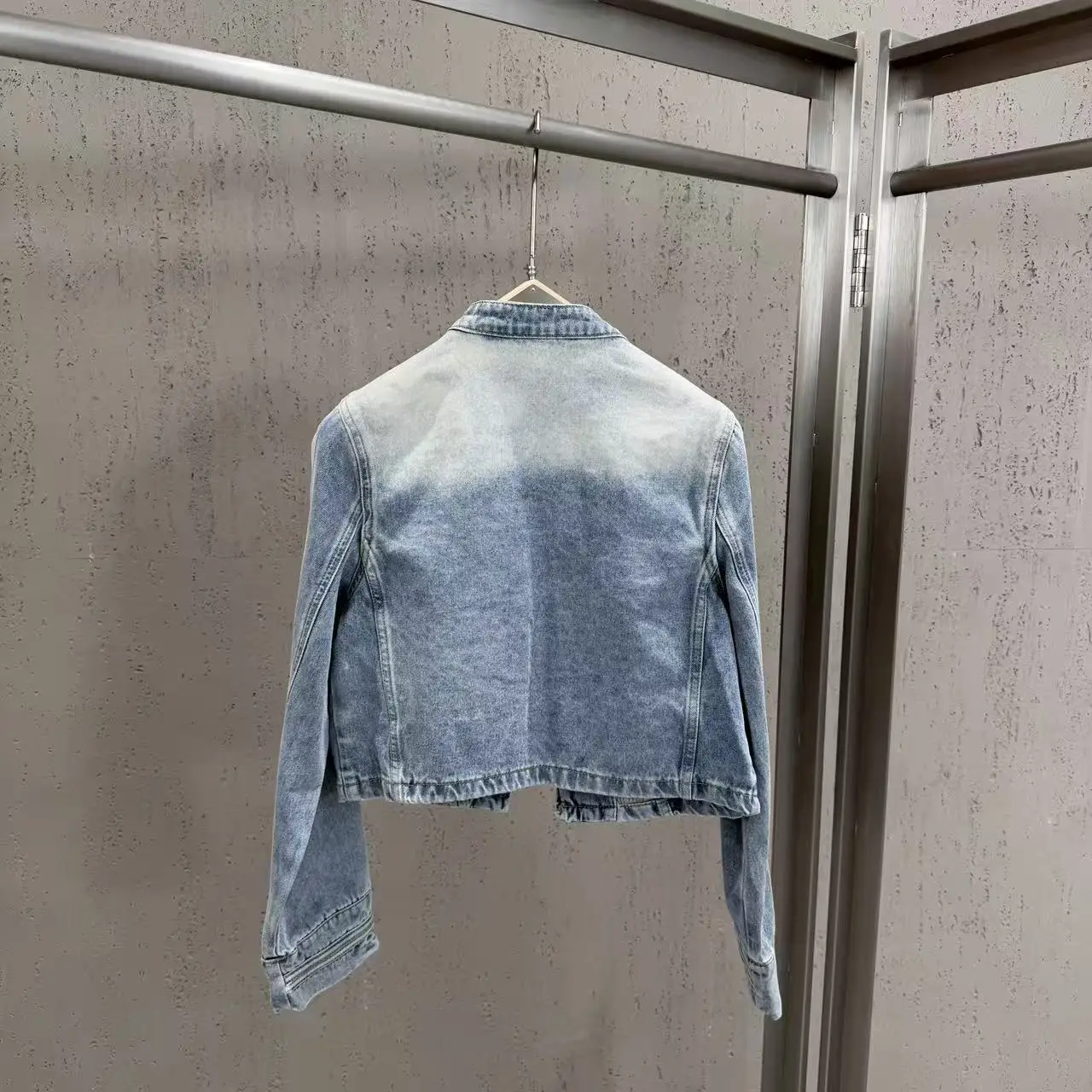 High Street Jeans Autumn New Round Neck Long Sleeved Double Breasted Denim Jacket Paired and Streetwear Shorts