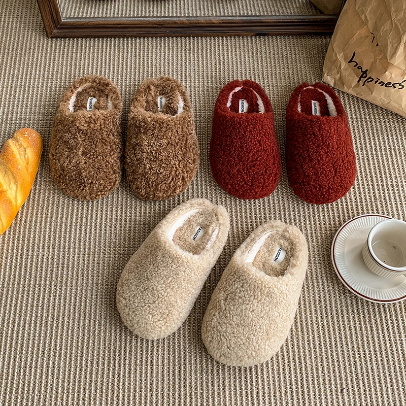 

2025 Winter Outerwear Girls' Slipper with Half-Covered Head Fleece-Lined Warm Home Cotton Shoes