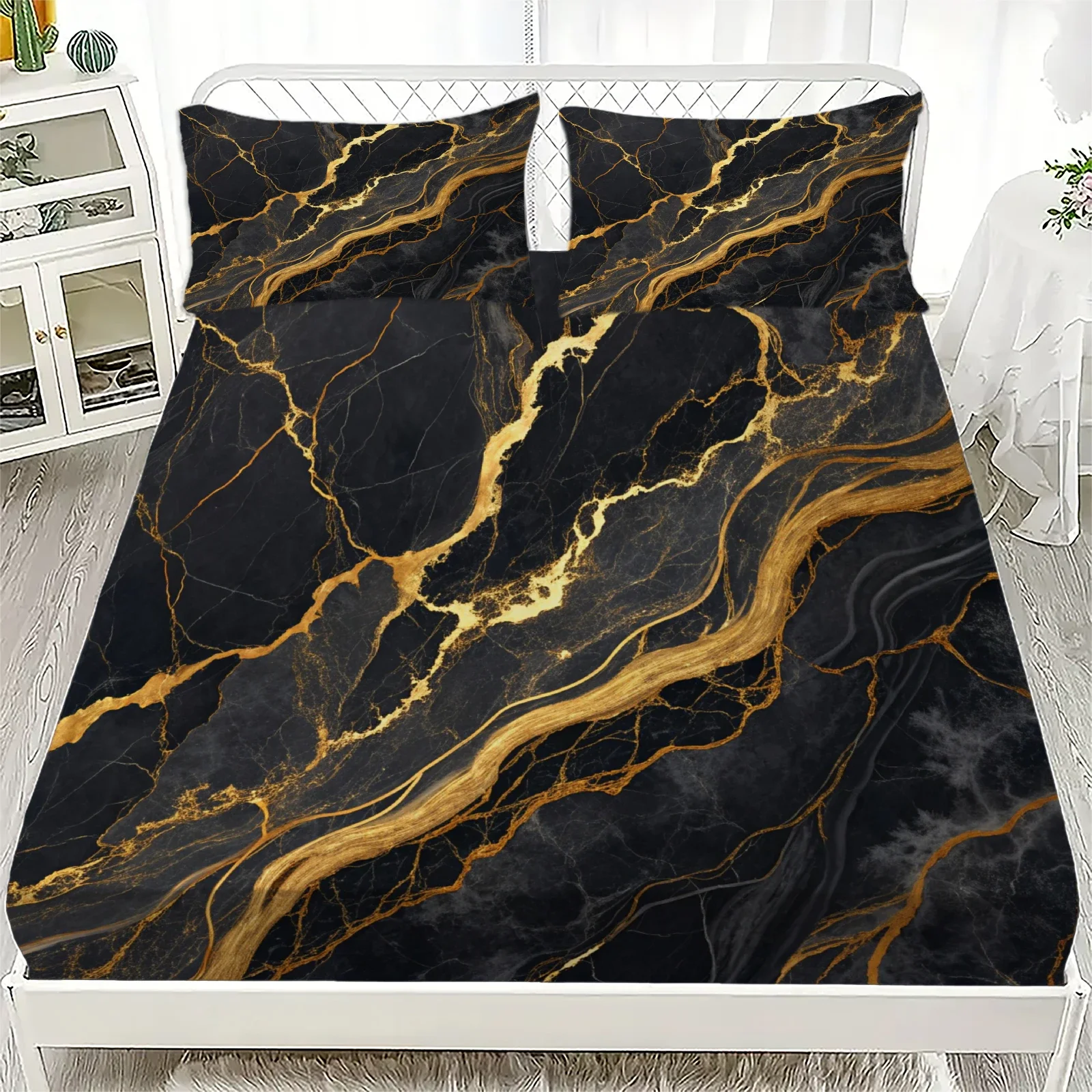 

Marble Pattern 3D Fitted Sheets Set Custom Elastic Mattress Cover & Pillowcase 180x200cm Kids Boy Bedding Decor