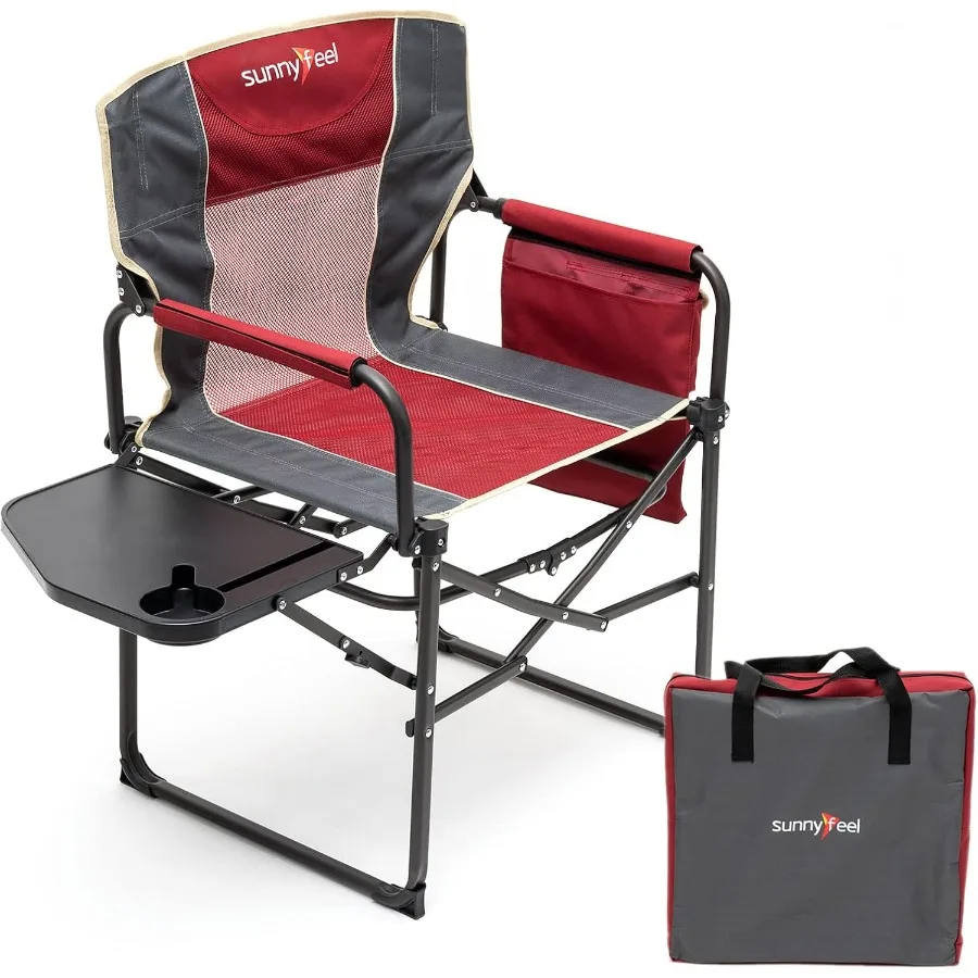 

Heavy Duty Oversized Portable Folding Chair with Integrated Side Table for Outdoor Adventures: Ideal for Camping Beach Fishing