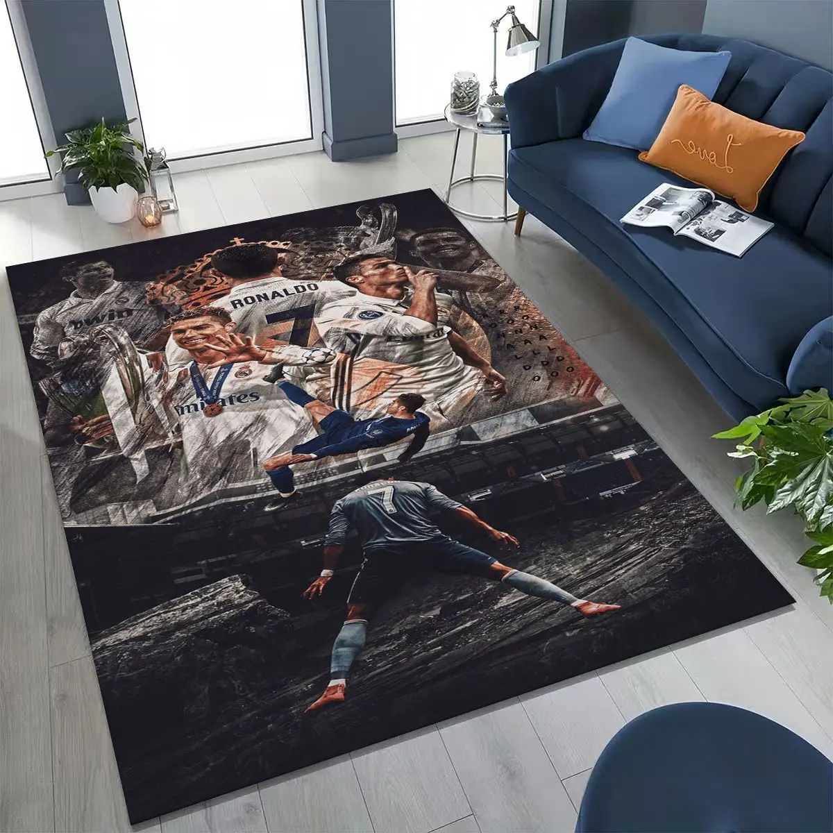 3D Goat Football Star R-Ronaldo Cartoon Art Carpet Rug for Bedroom Living Room Sofa Home Doormat Decor,Large Non-slip Floor Mat