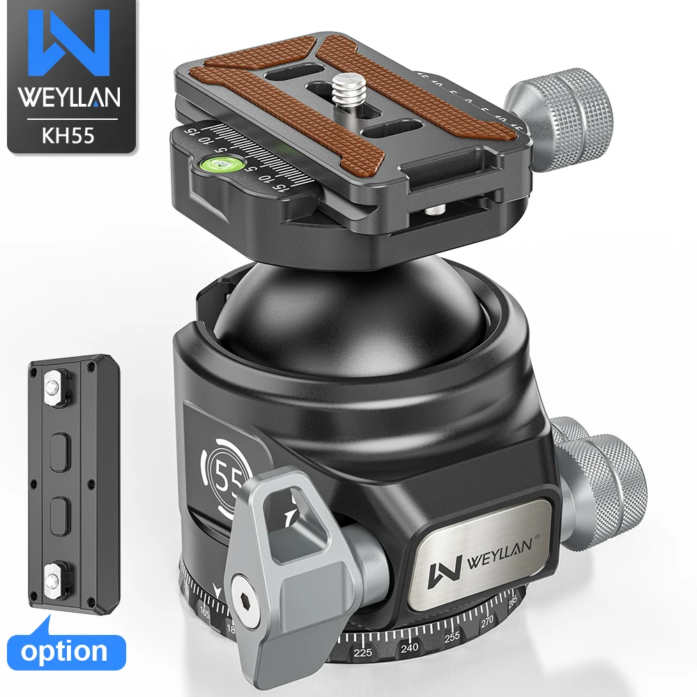 WEYLLAN KH55 كرة ثلاثية القوائم رئيس 55 مللي متر الثقيلة الكرة رئيس مع Mlok السكك الحديدية Arca السويسرية الإفراج السريع لوحة منصب الكاميرا تحميل 40 كجم