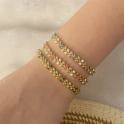 316L Stainless Steel New Fashion Fine Jewelry 3 Colors Oil Drip Wheat Ears Olive Branch Shape Charm Chain Bracelets For Women