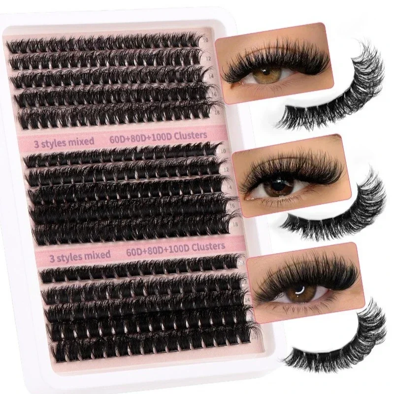 

270 Cluster Natural Eyelashes Extensions Lashes Clusters D Curl Lash 60/80/100D Thick Individual Lashes Doll and Cat Eye Makeup