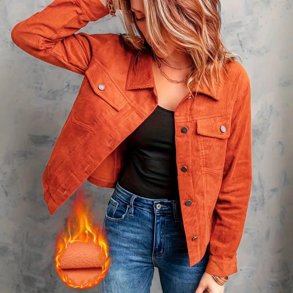 

Women's Slim Fit Solid Color Lapel Jacket European American Style Fashion Warm Outerwear for Ladies