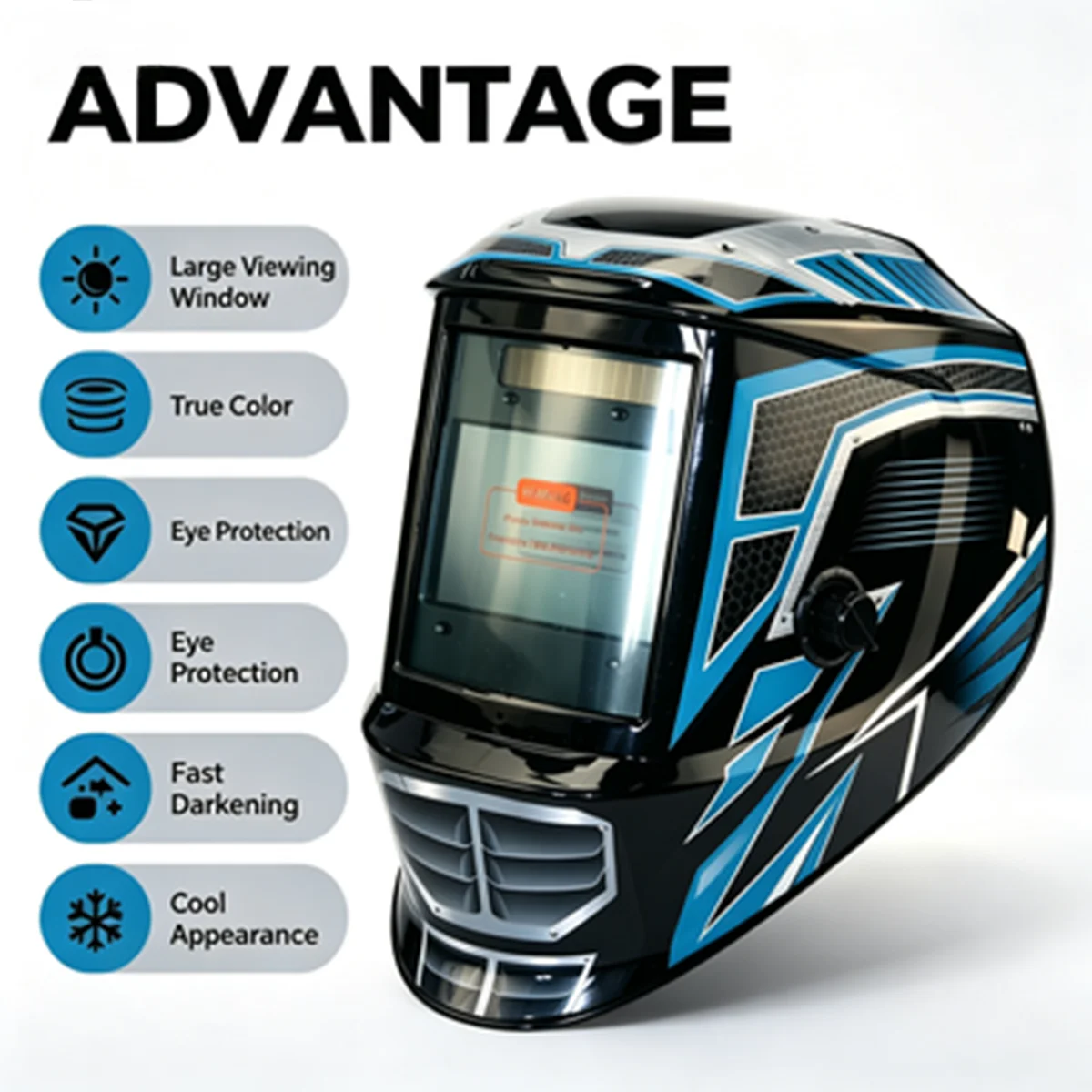 

True Color Auto Darkening Welding Helmet Solar Powered DIN5-DIN13 4 Sensors Large Screen Welder Glasses