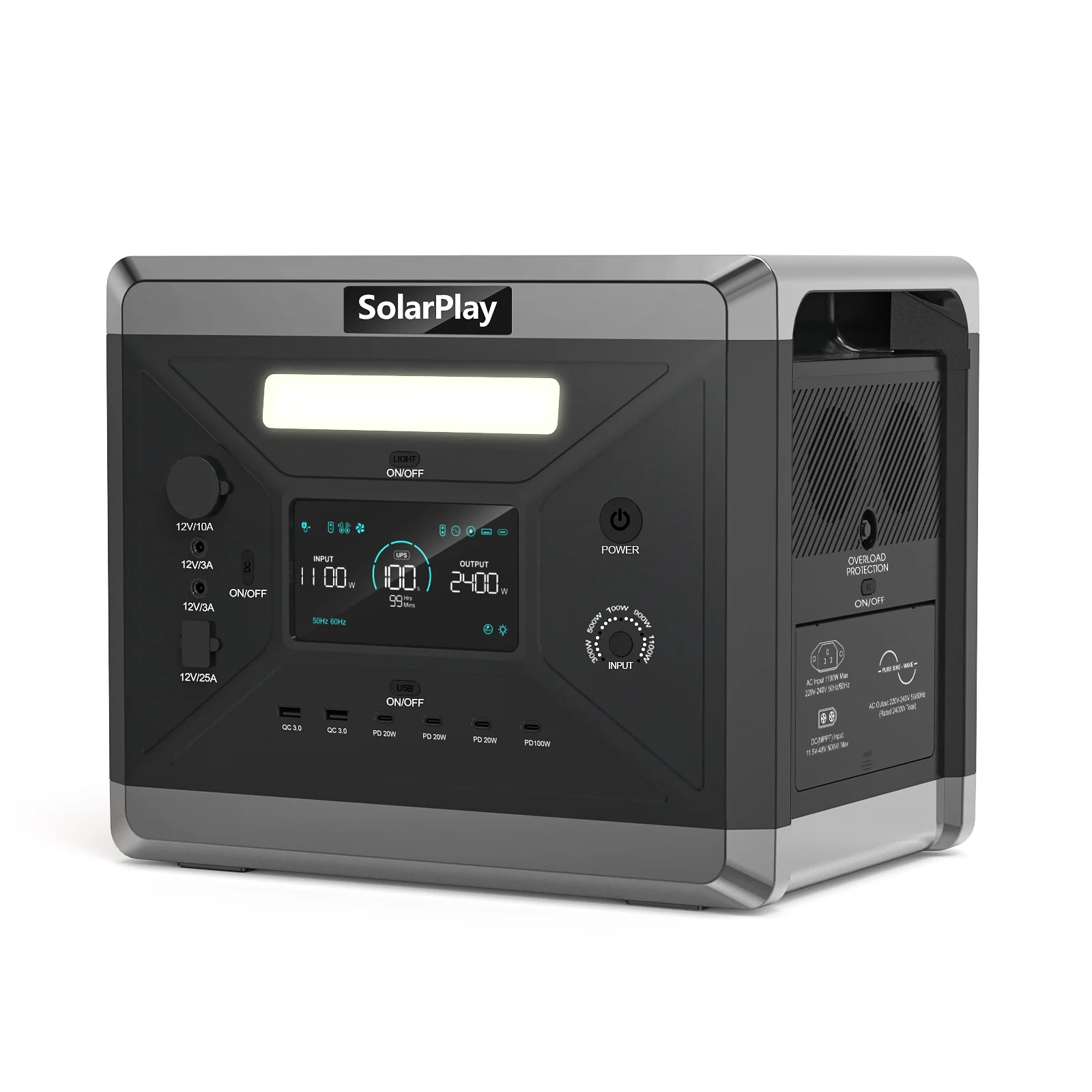 Tragbare Powerstation SolarPlay Q2501 2400W Spitzenleistung 4800W 2160Wh 3500+ Zyklen für Notstromversorgung zu Hause, Camping, Wohnmobil, Off-Grid