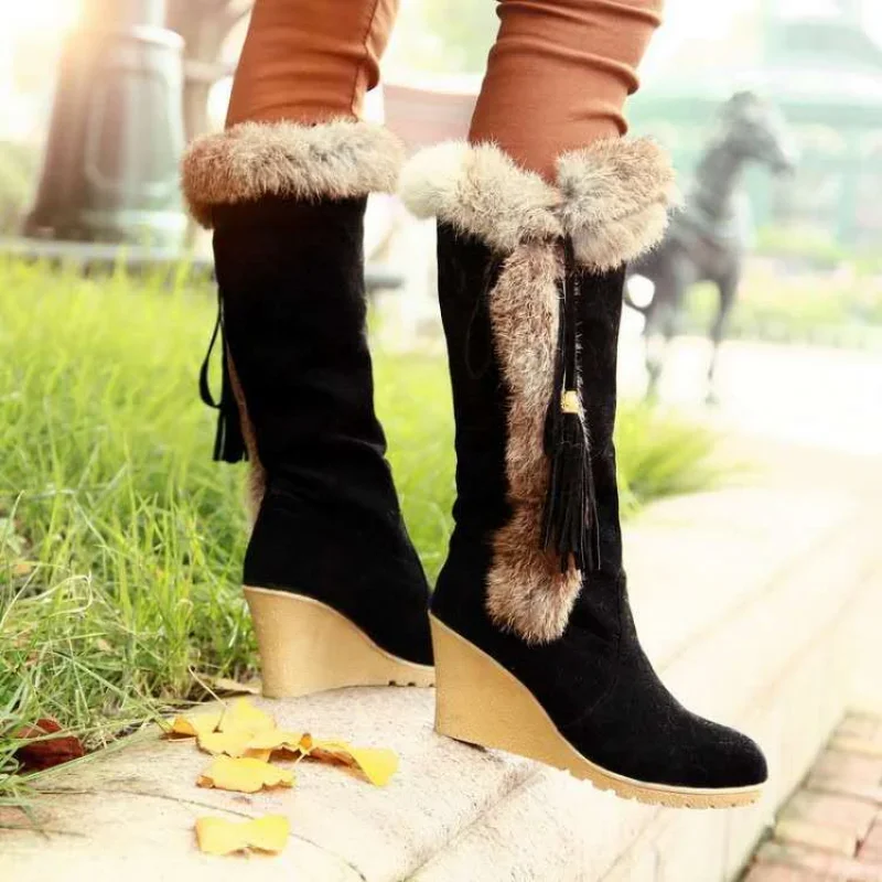 Comemore Wedge Long Women Boots Australia Women\'s Shoes Platform Plush Winter Footwear Ladies Booties Thigh High Heels High Sexy