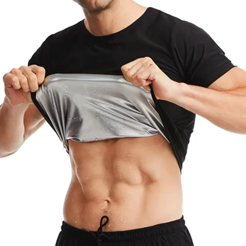 Men Sauna Sweat Short Sleeves Heat Trapping Shirts Sauna Suits Shapewear Waist Slimming Shaper Tops Workout Compression Shirts image 3