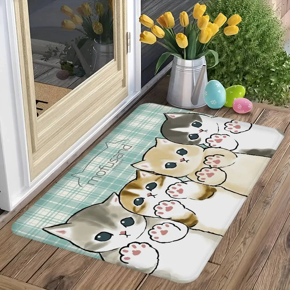 Lustige Katze Mofusand Flurteppich Retro Multiple Choice Wohnzimmer Küchenteppich Rutschfester Willkommensteppich