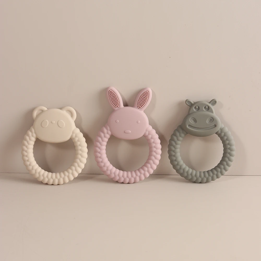 Cute Animal Silicone Teether BPA Free Food Grade Baby Teething Toy for Newborn 0-12M Rabbit Bear Hippo Chew Teether