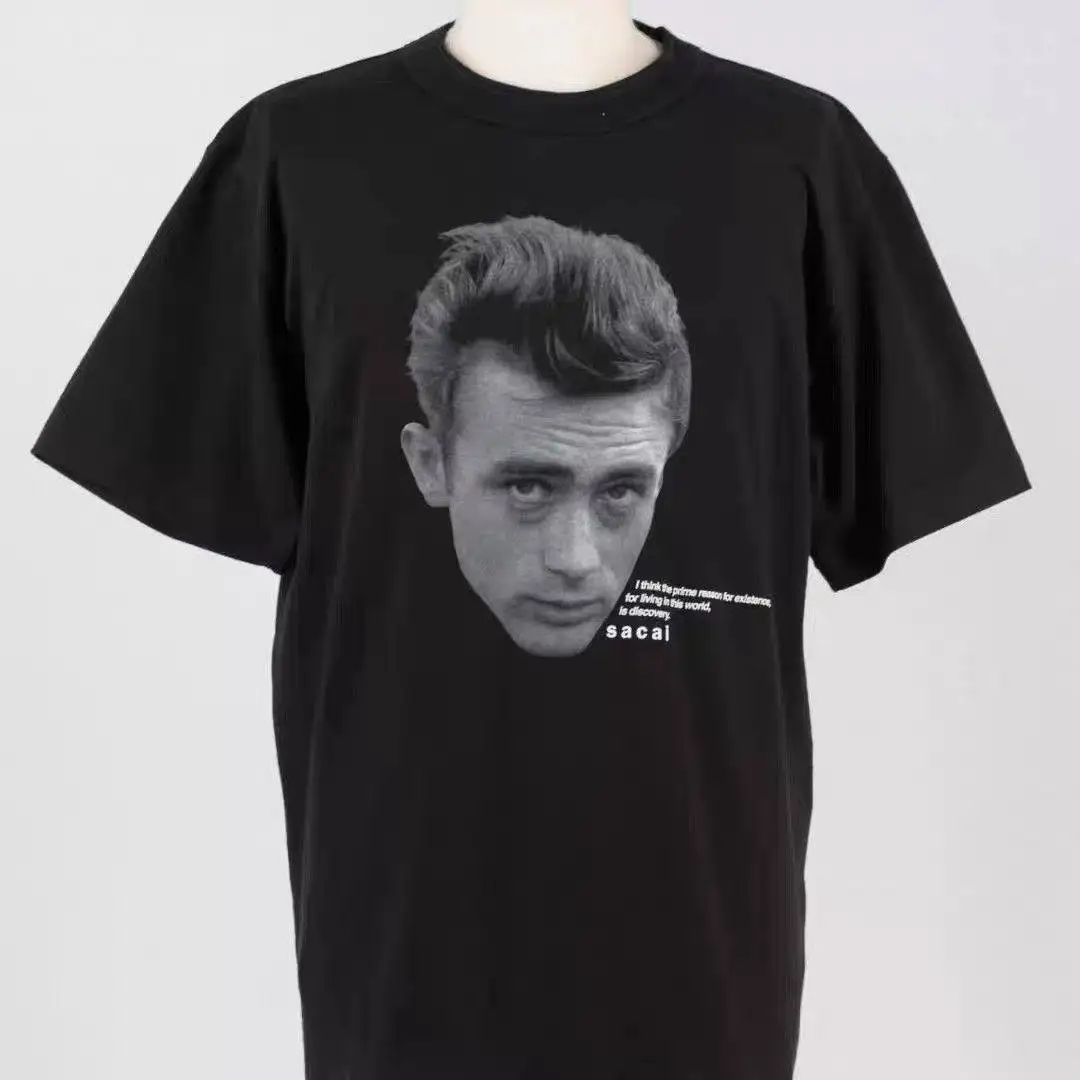 SAC 25 Japanese black short-sleeved cotton portrait print half-sleeved T-shirt