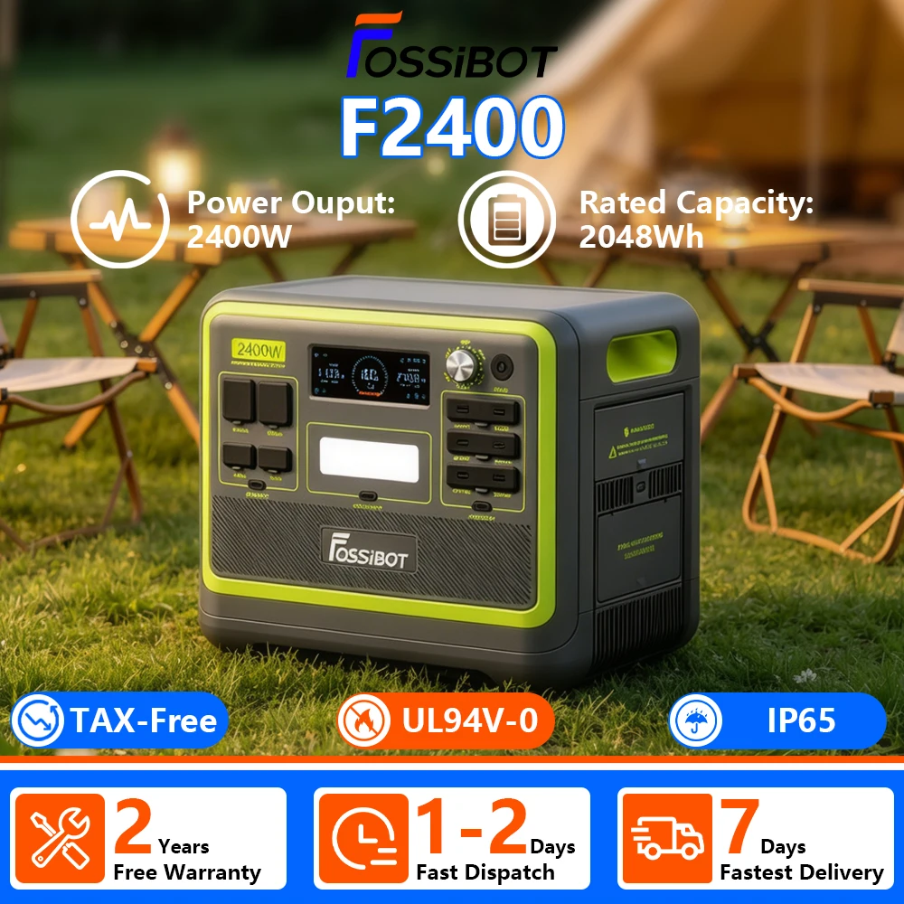 [Versand aus Frankreich] FOSSIBOT F2400 Tragbare Powerstation 2400W Nennleistung 2048Wh Kapazität LiFePO4-Akku 13 Ausgangsanschlüsse 4000+ Lade-/Entladezyklen für Notstromversorgung Outdoor Haus