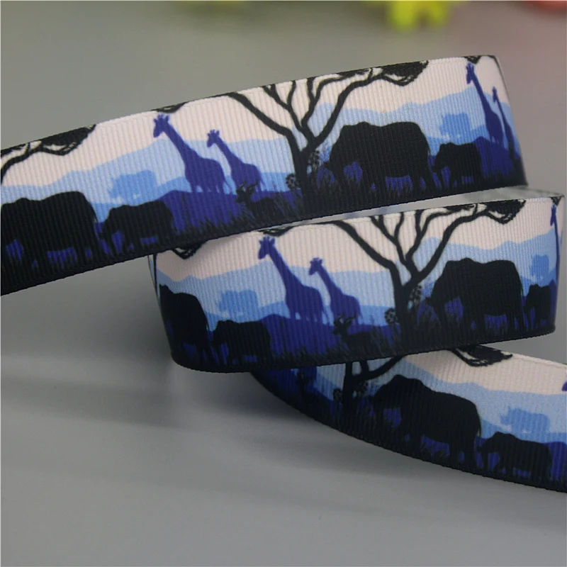 DHK 7/8\'\' 5yards Africa Landscape Animal Printed Grosgrain Ribbon Accessories Material Collar Decoration DIY Sewing Craft C2067