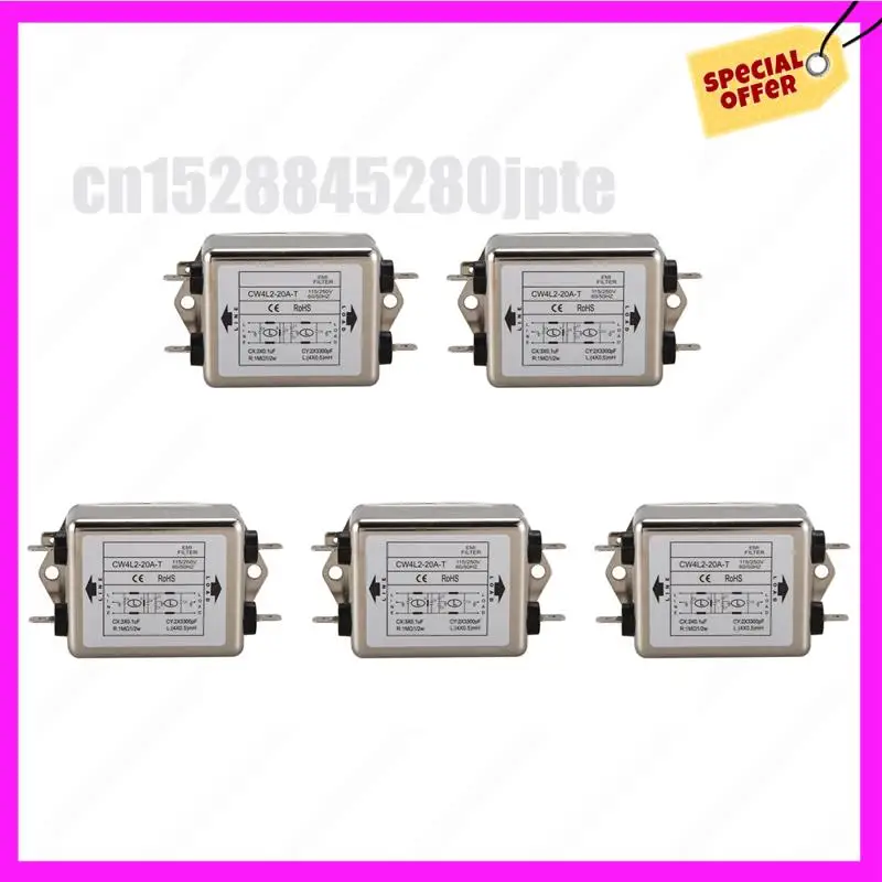 

-ABUB 5X Power EMI Filter CW4L2-20A-T Single Phase AC 115V / 250V 20A 50/60HZ