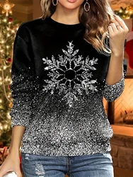 Silver snowflake Sweatshirt Soft and Comfortable Long Sleeve Crew Neck Design for Casual Wear - Perfect for Ladies and Girls Wom