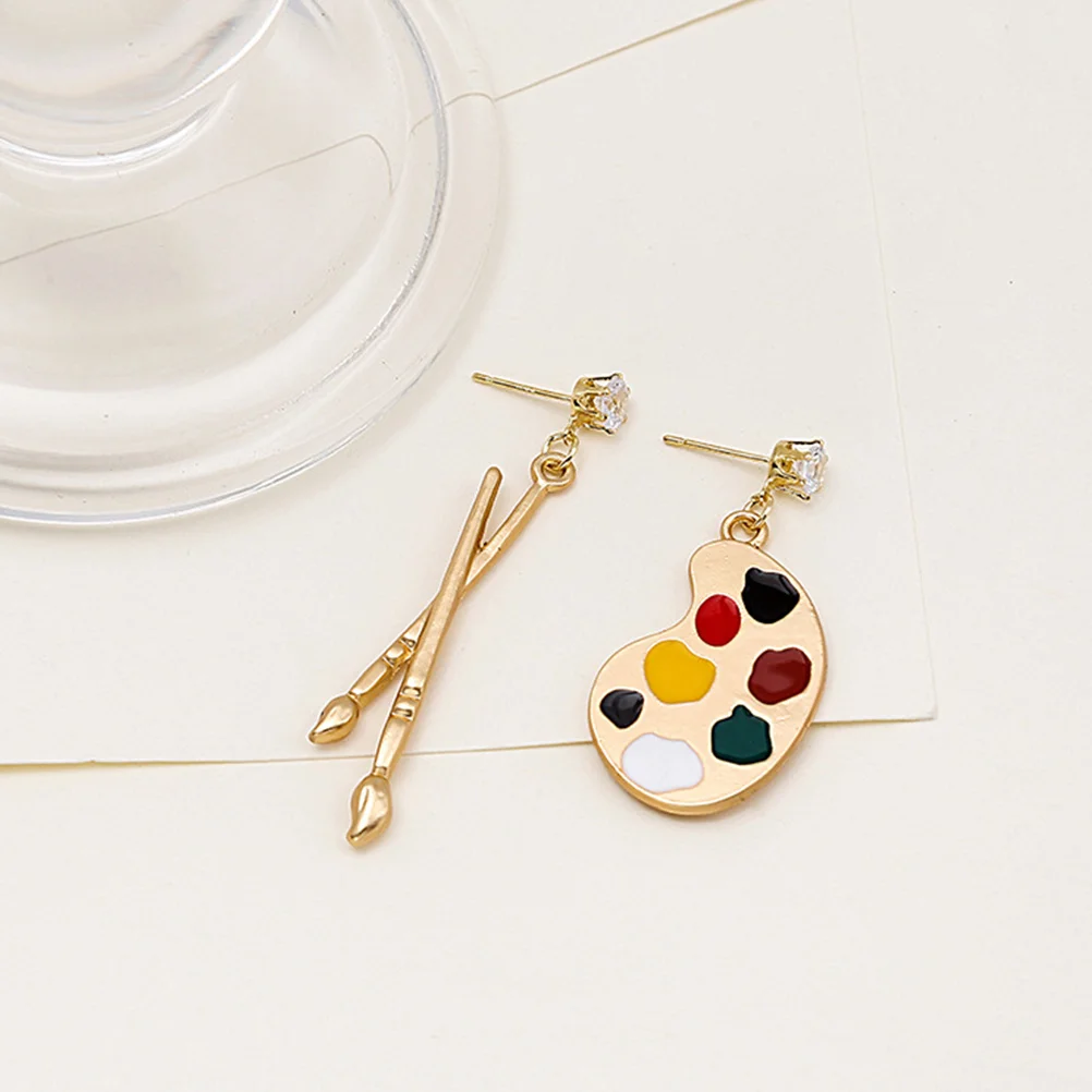 Exaggerated Personality and Irregular Earrings Paint Plate Brush Pendant Alloy Tray