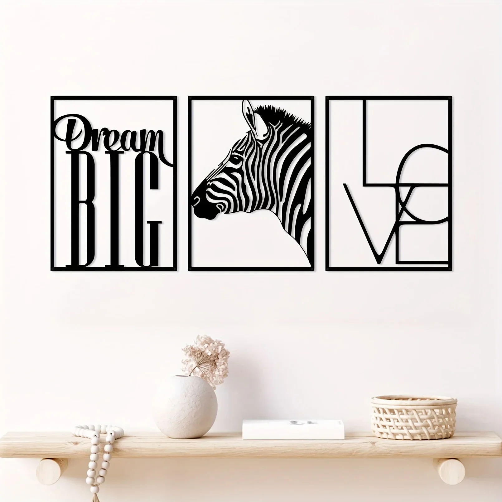 CIFBUY-Juego de decoración de pared de Metal, Líneas minimalistas modernas, arte colgante, animales, letras, arte, adecuado para oficina, 3 piezas