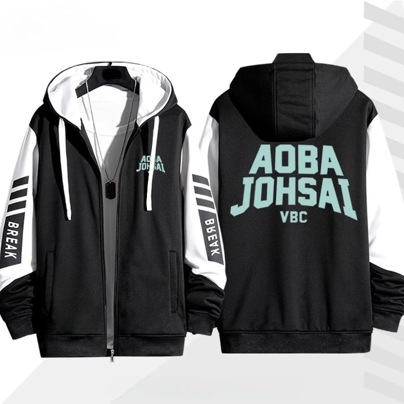 Aoba Johsai High School Oikawa Tooru Косплей Толстовка на молнии Женская и мужская толстовка в стиле Харадзюку Уличная одежда Хип-хоп Куртка на молнии с капюшоном