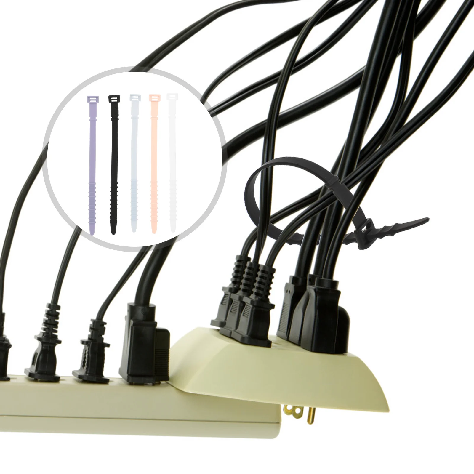 40Pcs Silicone Zip Ties Reusable Cable Organizer Cord Management Strap for Office Electronics Wire Management Zip Ties