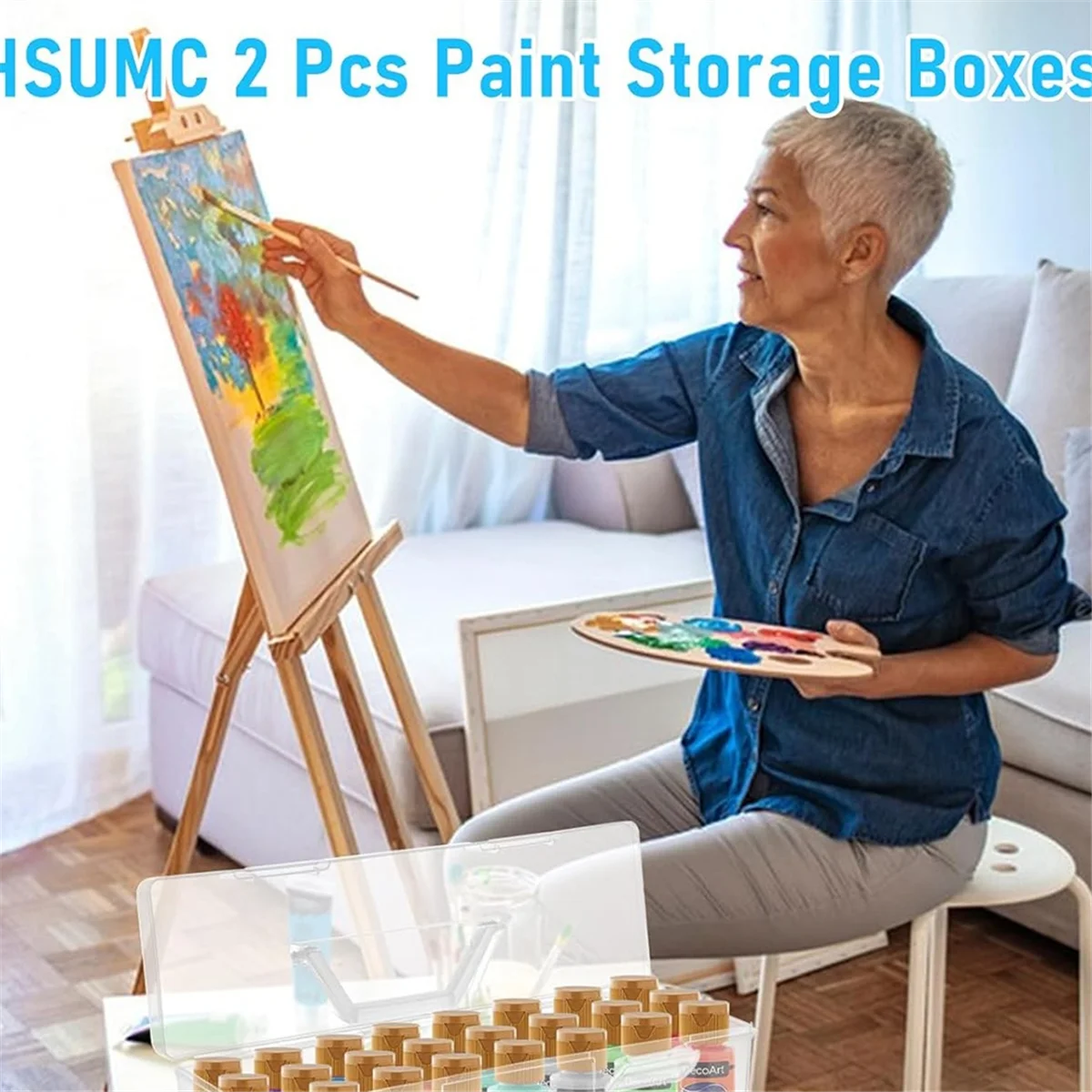 ADP-2Pcs Paint Storage Box Craft Storage Box Handle,30 Bottle Capacity Paint Storage Box for 2 Fluid Ounces Acrylic Paint