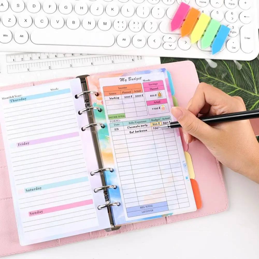 Time Management Stationery Paper Weekly Monthly Planner A6 Loose Leaf Paper Spiral Binder Paper Refill Inner Pages Budget Pages
