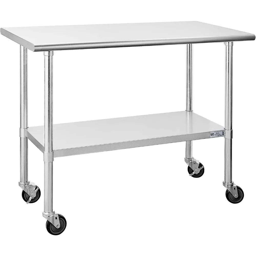 Stainless Steel Table for Prep & Work 24 X 48 Inches with Caster Wheels, with Undershelf and Galvanized Legs for Restaurant