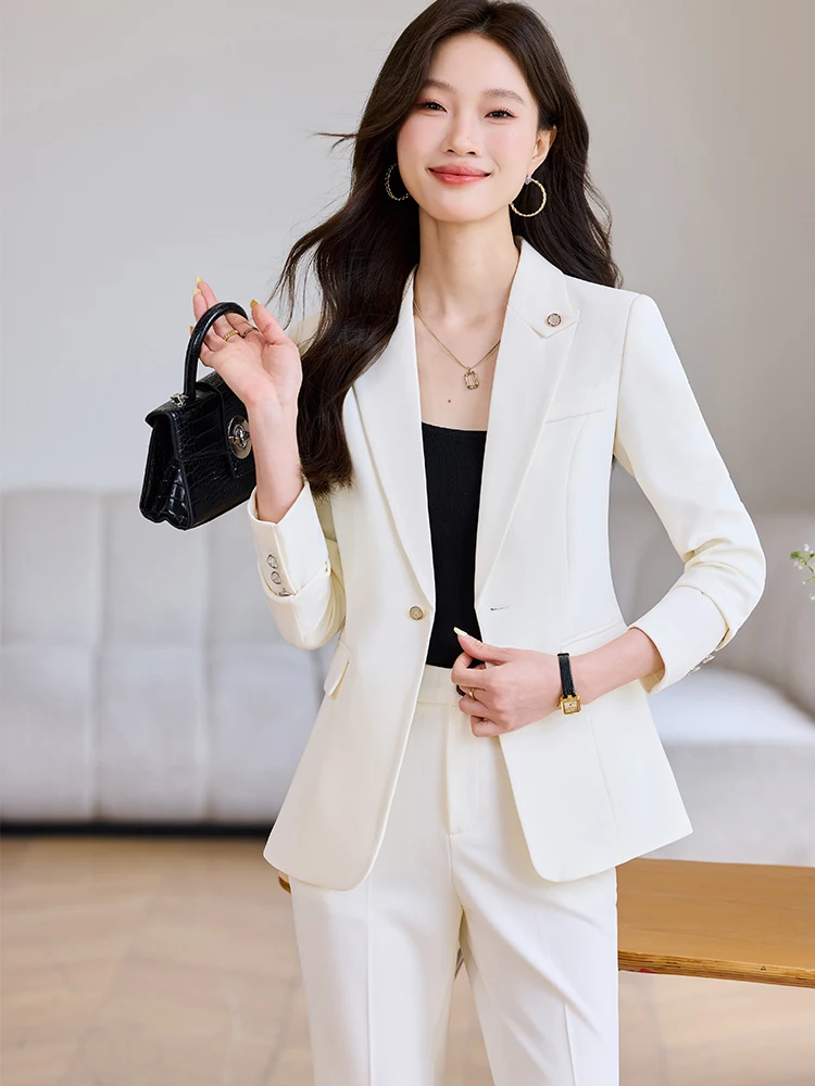 Completo pantalone da donna da ufficio da donna rosa beige nero blazer formale femminile e pantaloni da lavoro set da 2 pezzi