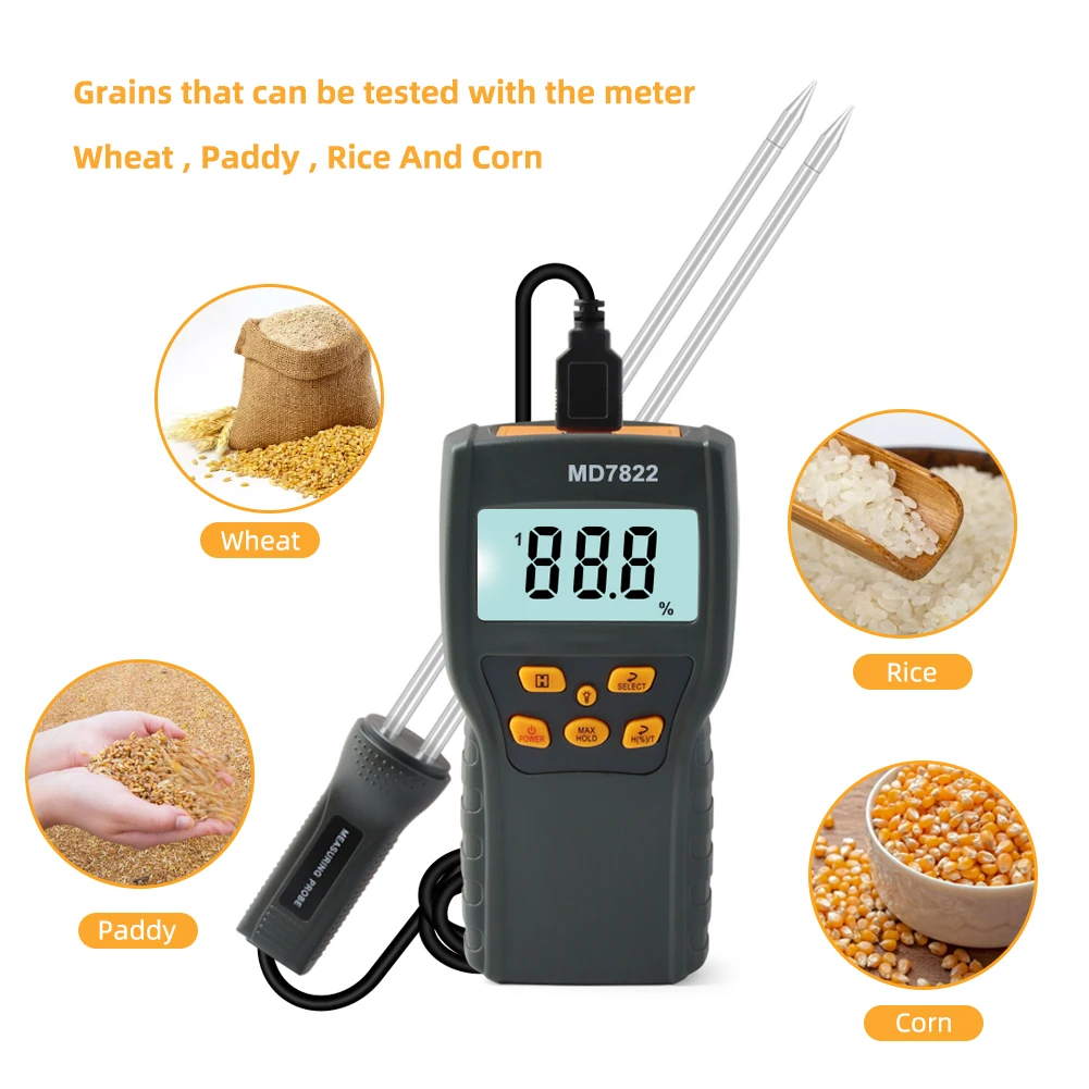 yieryi New Digital Grain Moisture Meter MD7822 LCD Display Humidity Tester Contains Wheat Corn Rice Moisture Test Meter