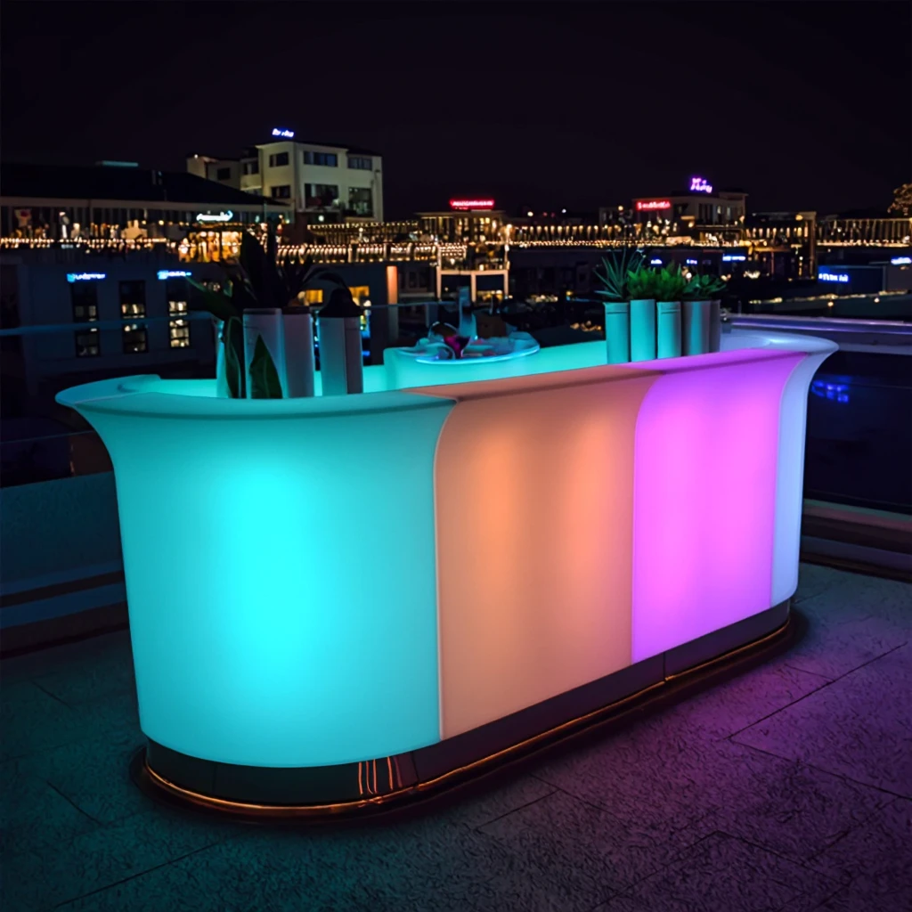 

Portable LED Lighted Bar Counter Table Modern for Home Bar Gym Coffee Shop Restaurant Night Club Party Event Rental Furniture