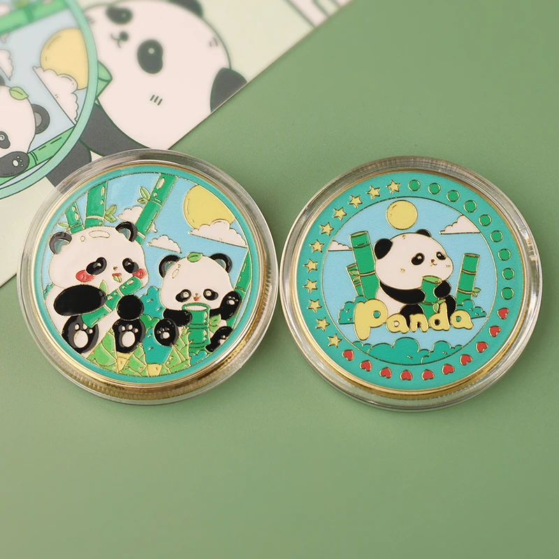 Cartoon Cute Panda Eating Bamboo Souvenir Coin Tourist Souvenirs Panda Duo Bamboo Enamel Keepsakes Blister Card Package