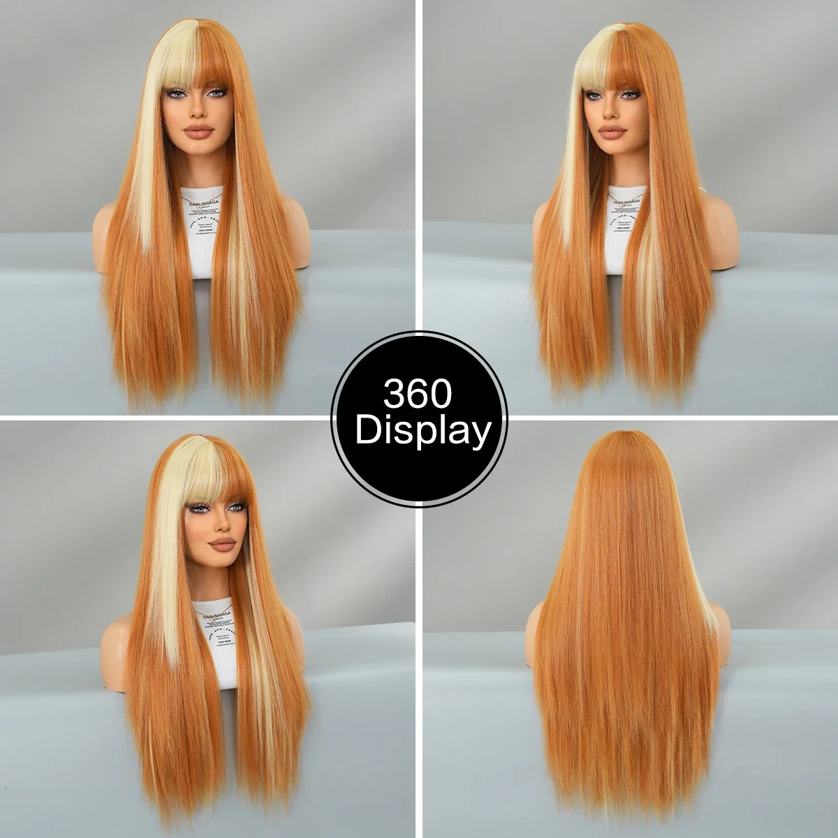 PARK YUN Cosplay Wig Synthetic Long Straight Blonde Ombre Orange Wig For Women Daily Party High Density Layered Wigs With Bangs