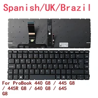 Teclado retroiluminado para ordenador portátil HP ProBook, reemplazo de PC portátil, para modelos 440, G8/445, G8/445R, G8/640, G8 / 645 y G8, español, Reino Unido y Brasil, nuevo