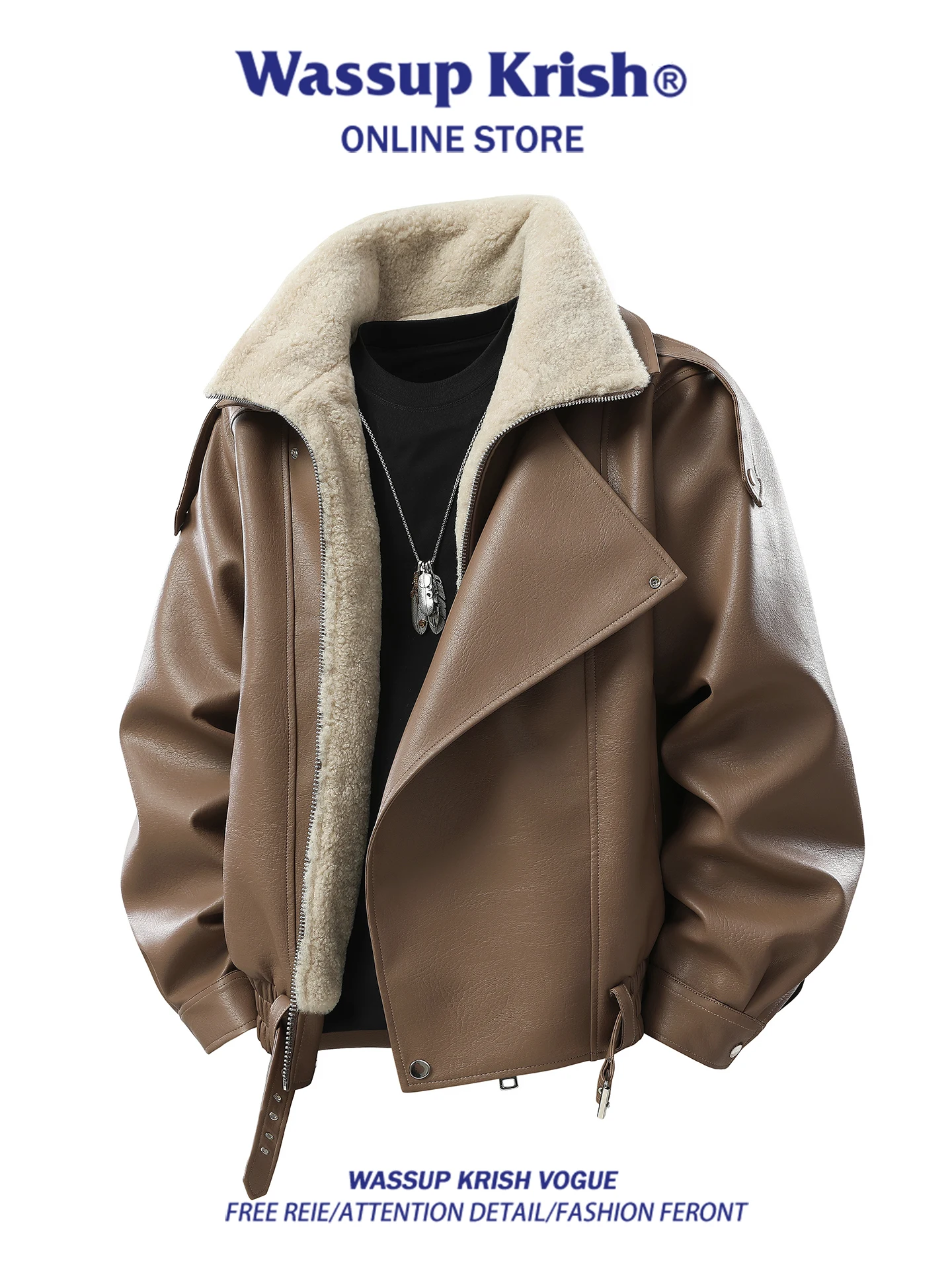 

Wassup Kri мужское кожаное пальто с подкладкой Fce на подкладке в стиле ретро, байкерское пальто на молнии, теплое уютное пальто из искусственной кожи