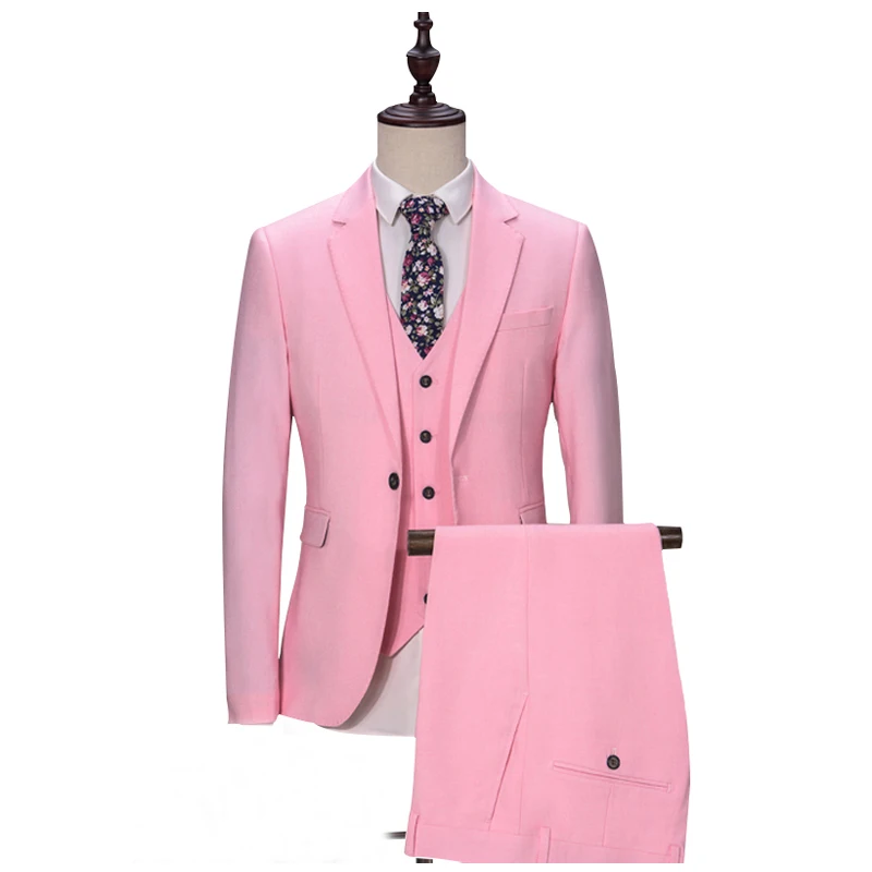 

3 Pieces Pink Men Suits Male 2024 Fashion Jacket Vest With Pants Notched Lapel Casual Wedding Tuxedo For Groomsmen