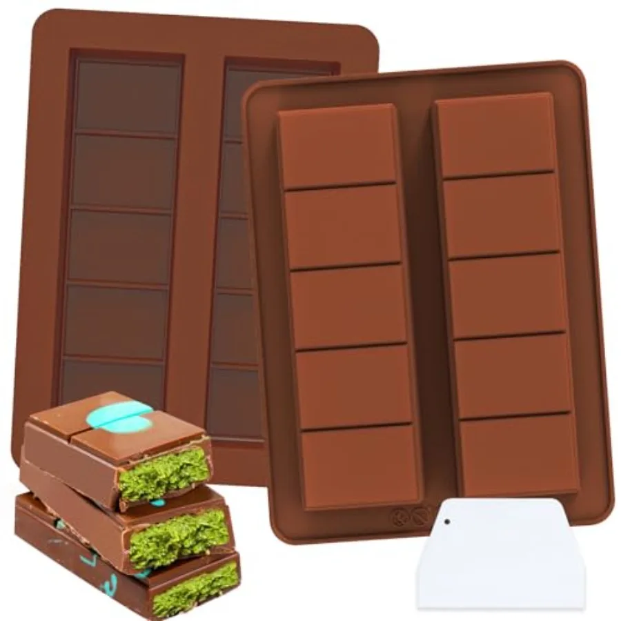 

Small Dubai Deep Chocolate Bar Molds 2 Pack Deep with Scraper Thick Silicone Chocolate Molds for Stuffed Bar Mini Chocolate Can