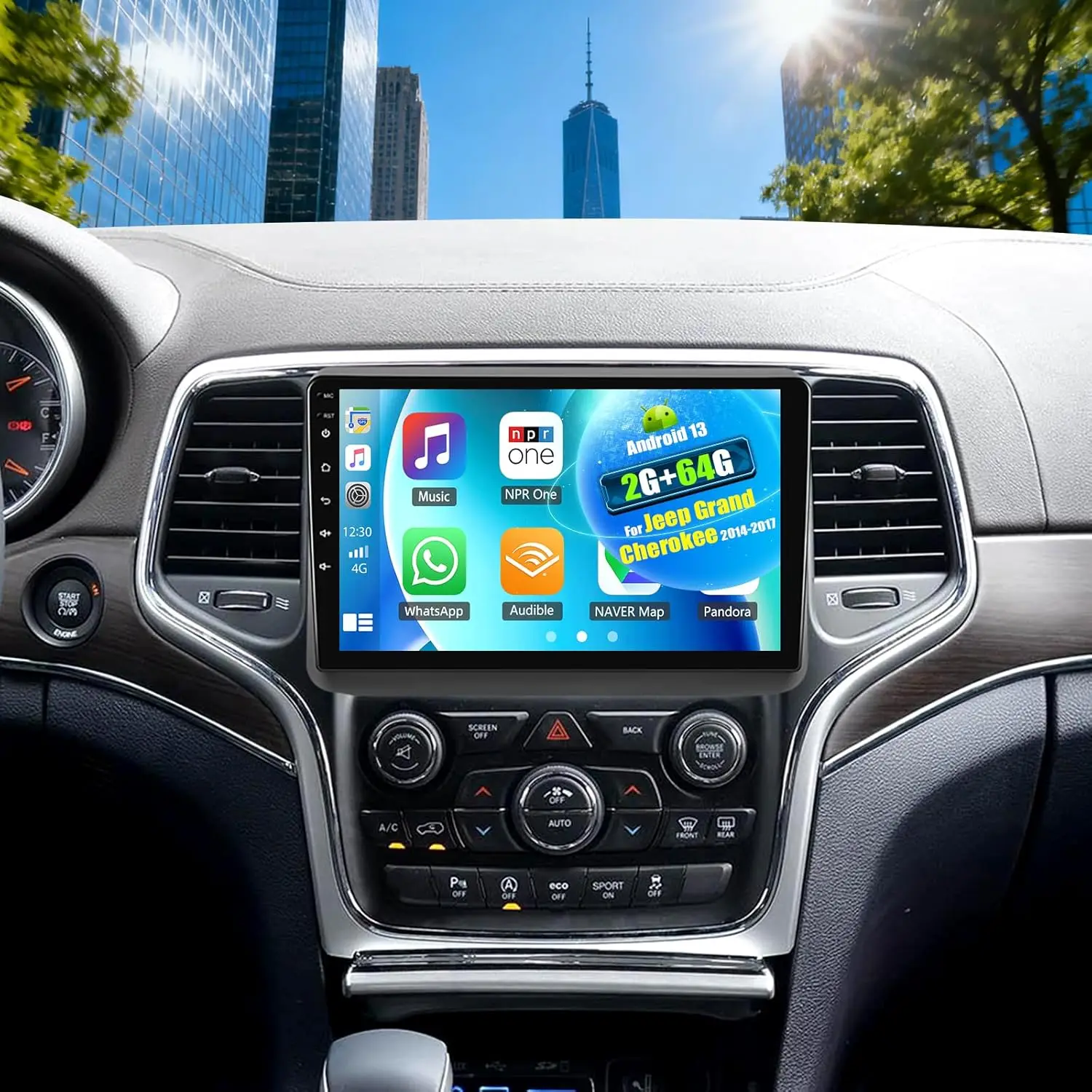 2G + 64G Android 13 ستيريو سيارة لسيارة Jeep Grand Cherokee 2014-2017، شاشة لمس 9 بوصة، CarPlay اللاسلكي، Android Auto، GPS، Bluetooth، #1