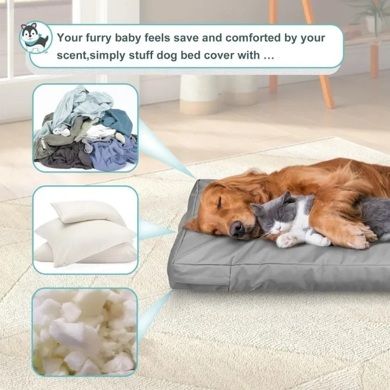 Replacement Pet Bed Cover Oxford Waterproof Zippered Protective Case Machine Washable Outer Shell for Dog Cushion, No Filling