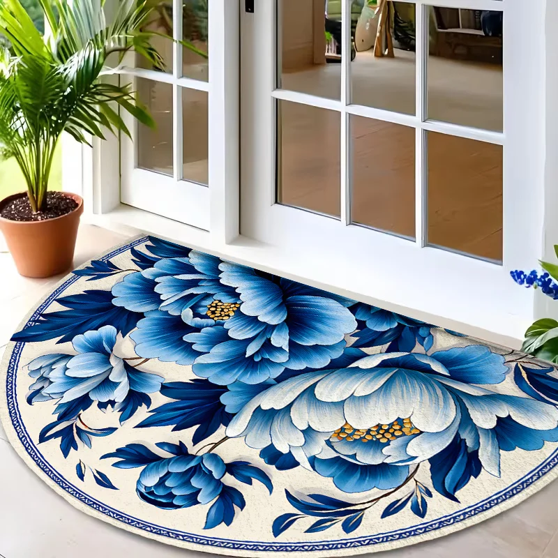 Colorful Stained Glass Splicing Gold Line Mosaic Semi Circle Doormat For Modern Entryway Non Slip Welcome Floor Mat Accent