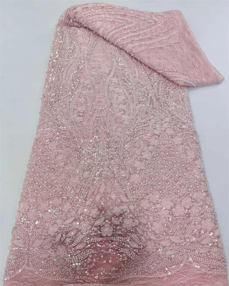 Fashion Blue African Lace Fabric Sequins Tulle Mesh Embroidery Lace for Wedding Bridal Fabrics High Quality Laces Dresses