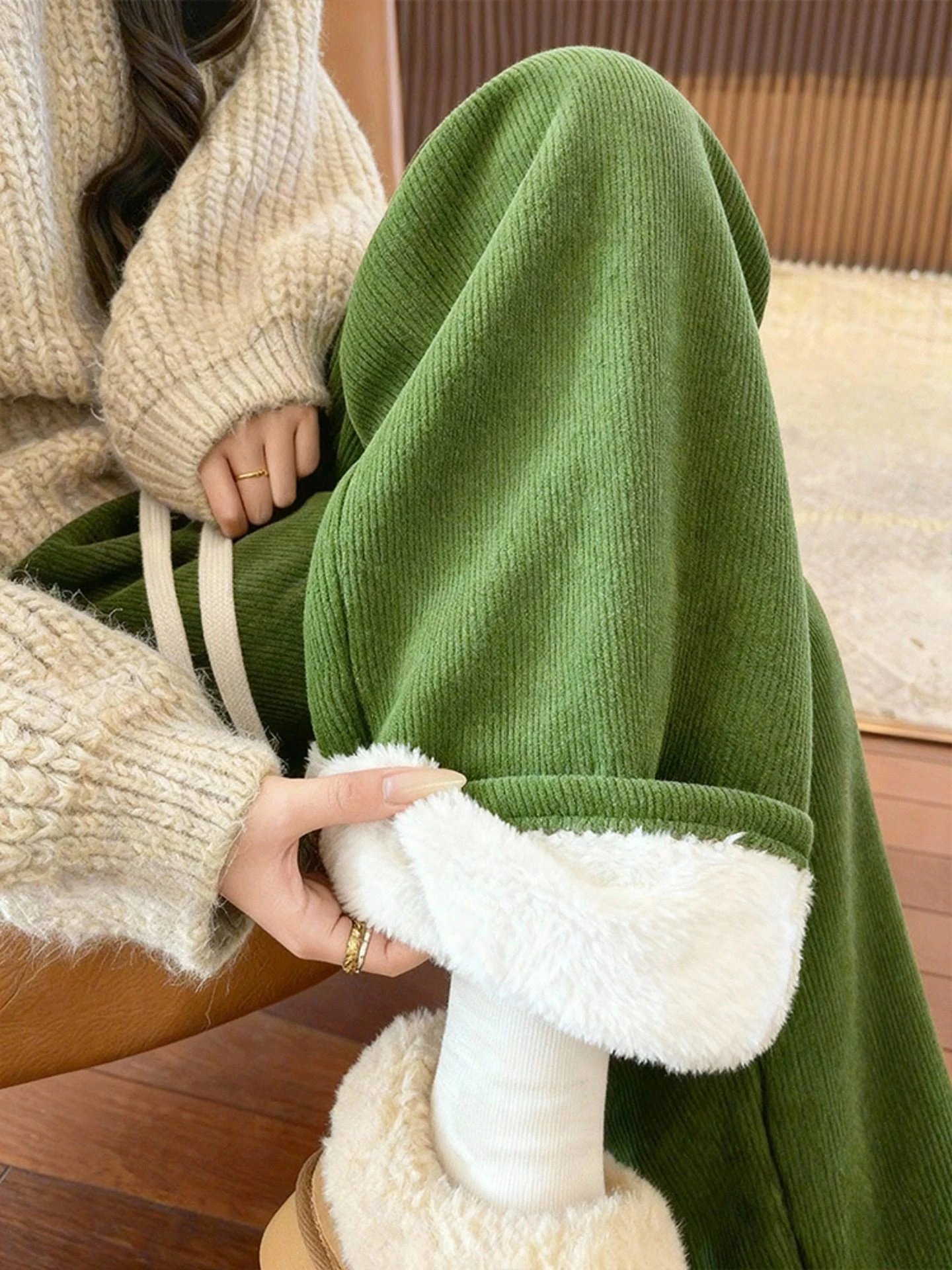 

Женские вельветовые брюки с широкими штанинами, прямого кроя, свободного покроя, на подкладке, из овечьего вельвета и хлопка, осенне-зимние повседневные брюки