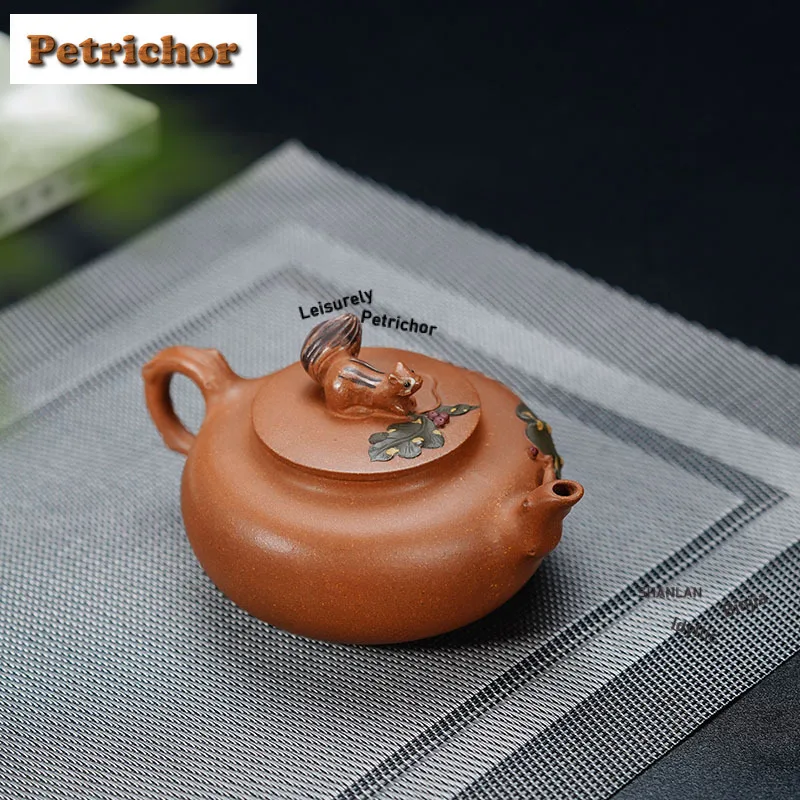 280ml Exquisite Yixing Purple Clay Teapots Famous Artists Handmade Squirrel Grape Pot Raw Ore Purple Mud Kettle Zisha Tea Set