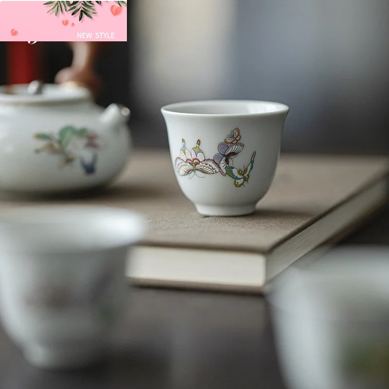 

2pc/set Butterfly Hand-painted Pure Handmade Tea Cup Kung Fu Tea Set Ceramic Household Tea Cup Master Cup Tea Drinking Cup