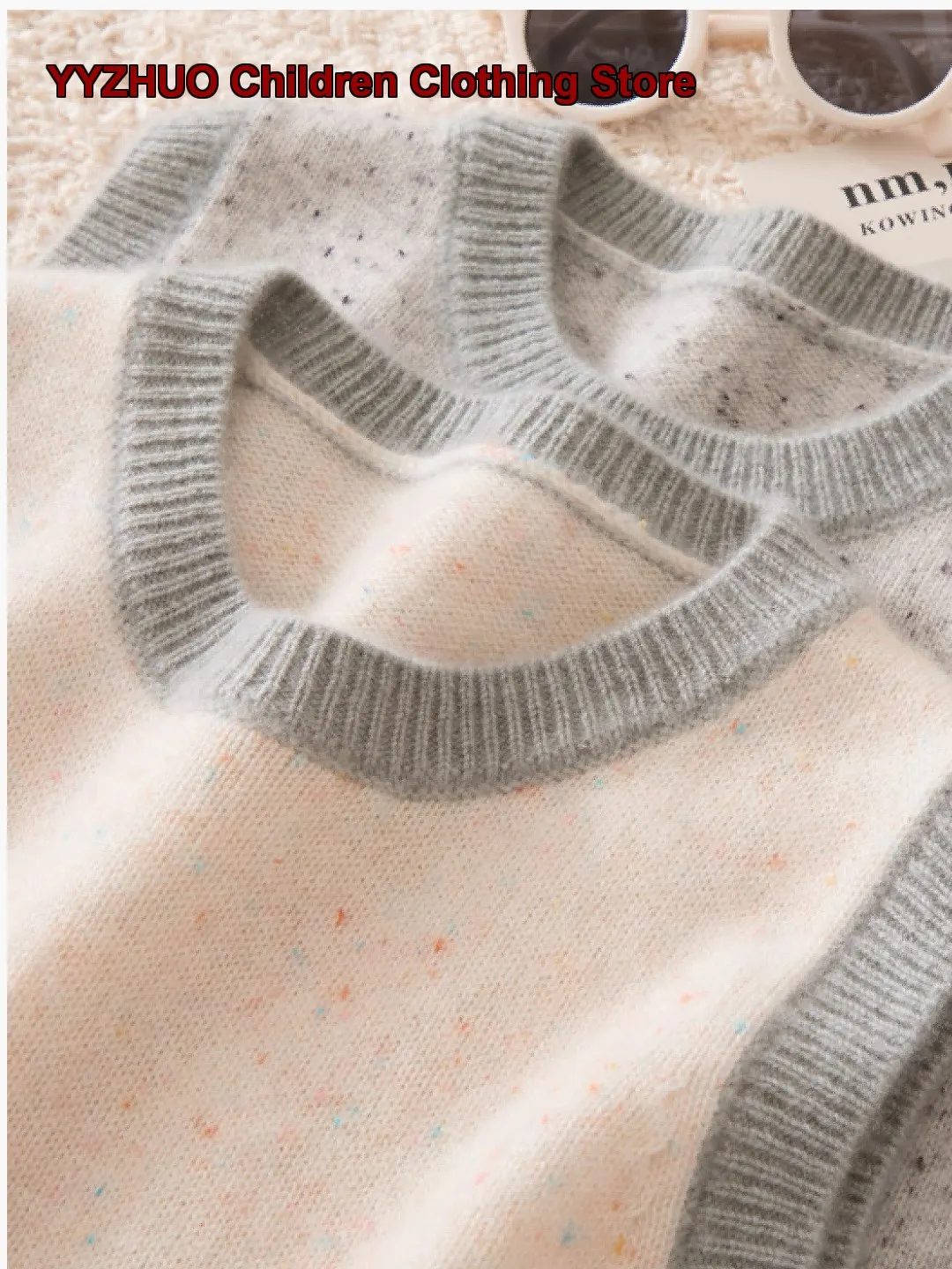 Dot Yarn Kids Cashmere Sweater Round Neck Boys Cashmere Vest Girls Solid Base Layer Top