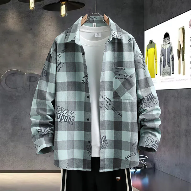 

Loose Casual Plaid Long Sve irt Men's Vintage American Sle Outerwear irt Breathable Comfortable Cotton Polyester Blend